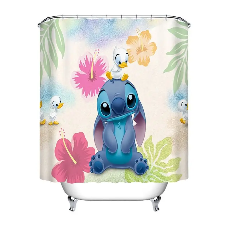 

Disney Cartoon Cute Stitch Shower Curtain Print Polyster Home Decor Bathroom Curtain with Hooks