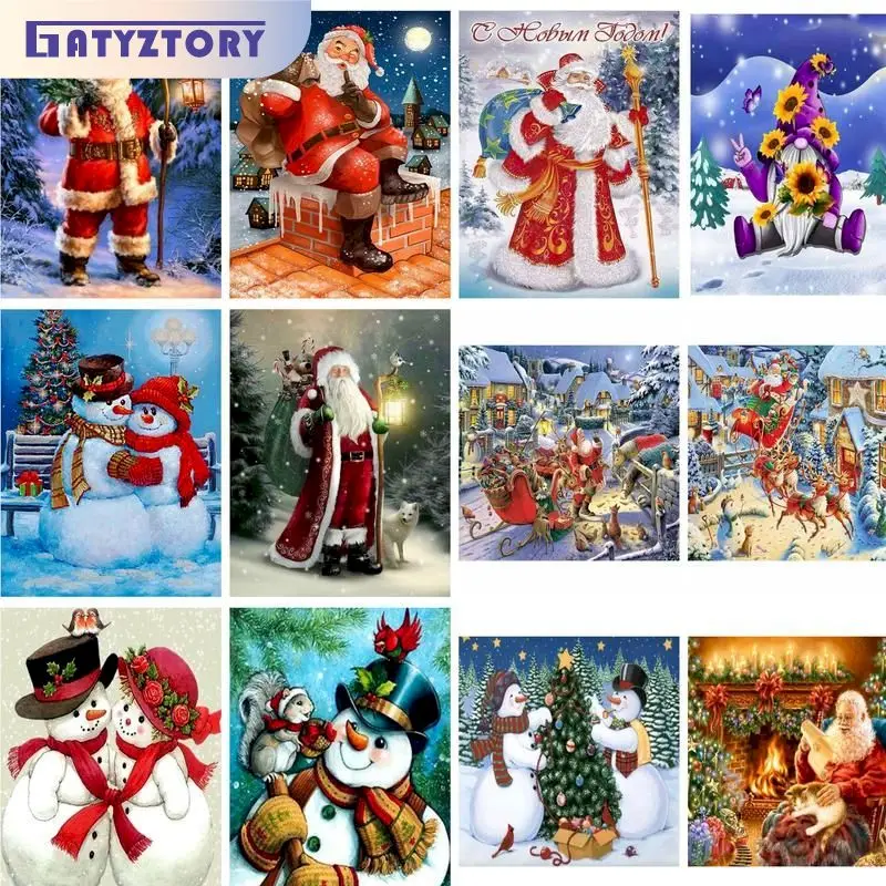 

GATYZTORY Rhinestones 5D Diamond Painting With Frame Santa Clause Snowman Diamond Mosaic Christmas Decoration Handicrafts