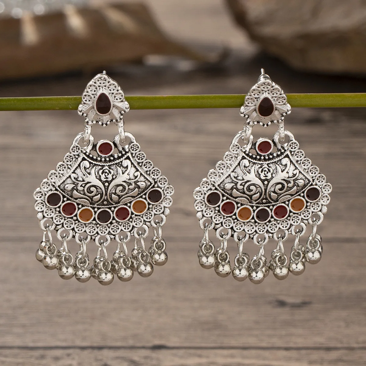 Ethnic Antique Silver Color Earring Tibetan Geometric Carving Drop Earrings for Women Vintage Beads Hanging Ear rings Jewelry