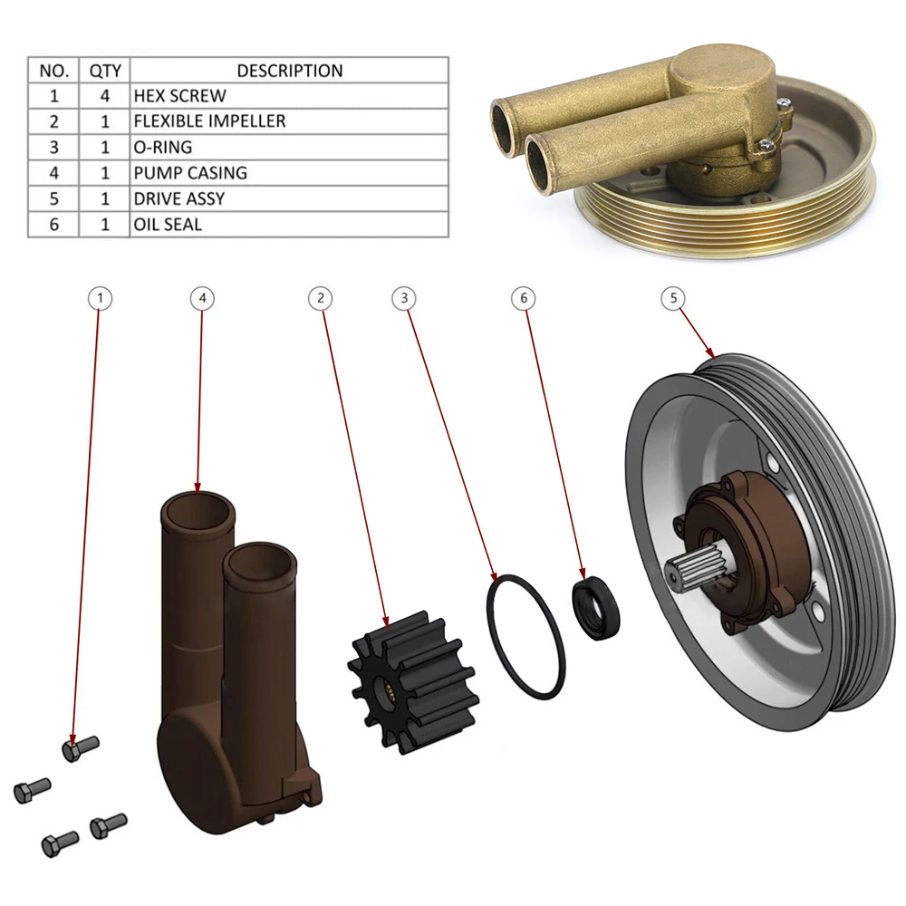 Raw Sea Impeller Water Pump with Serpentine Pulley 21214599 Replace 3812693 3862482 3857202 for Volvo Penta 3.0 4.3 5.0 5.7