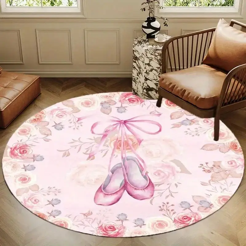 VIKAMA Home Aesthetic Round Bedroom Bedside Pink Carpet Guest Room Princess Floral Floor Cushion Luxury Home Carpet Decoration