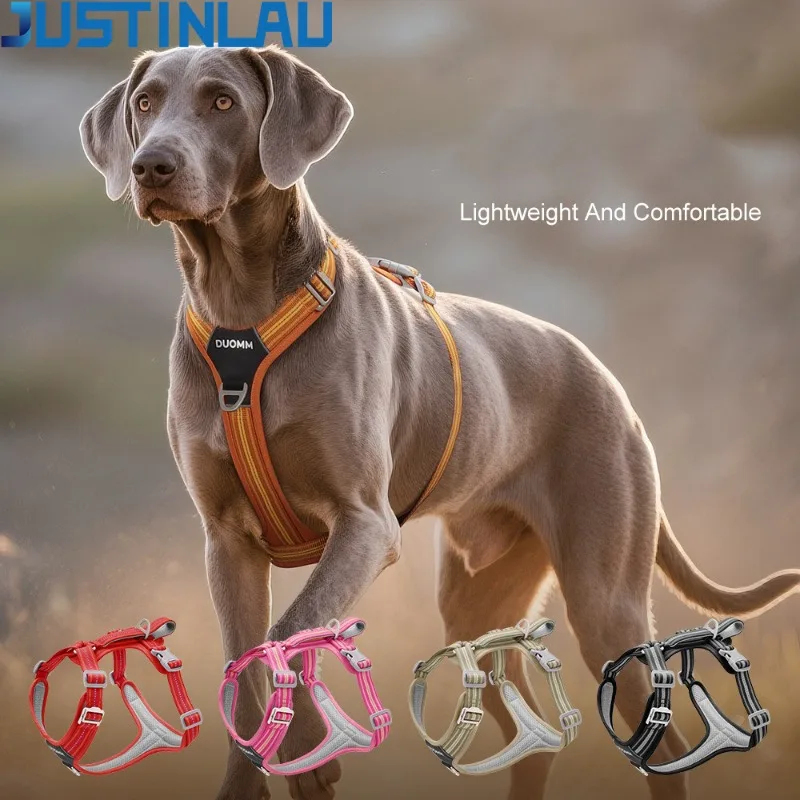JUSTINLAU Pet Harness with Reflective Adjustable Dog Harness for Small Medium Large Dog Vest Outdoor Car Travel Dog Accessories