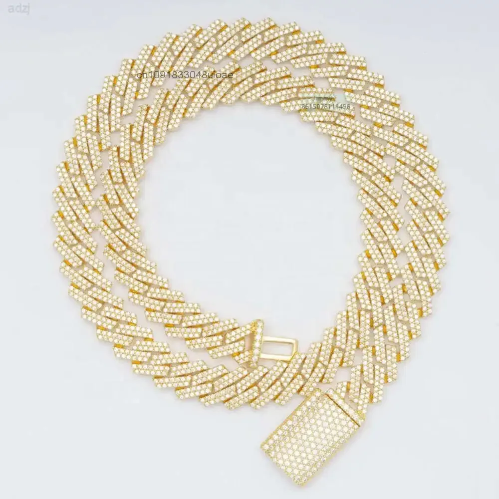 

Ready to Ship 10mm Pass Diamond Tester in Stock Iced Out Two Row Stone Vvs Moissanite Cuban Chain Necklace