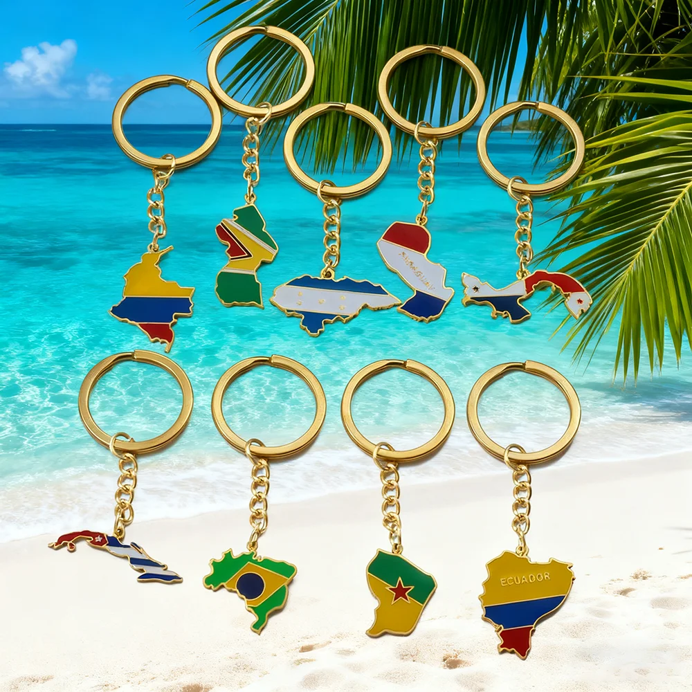 سلاسل المفاتيح كوبا خريطة العلم البرازيل الفرنسية غيانا كولومبيا غيانا الإكوادور هندوراس باراغواي بنما كيرينغ مجوهرات # ك1535