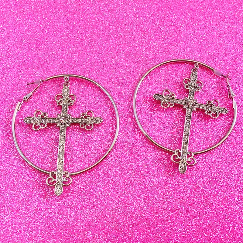Accesorios de los años 2000, pendientes de aro cruzados de cristal ostentoso, pendientes de moda coreanos de lujo estéticos Punk para mujer, joyería