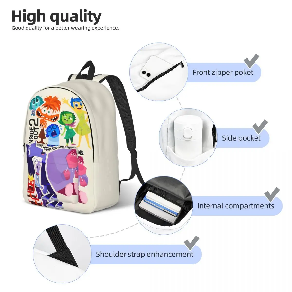 Emotions Face Inside Out zaino medio High College School Student Bookbag uomo donna Daypack Gift