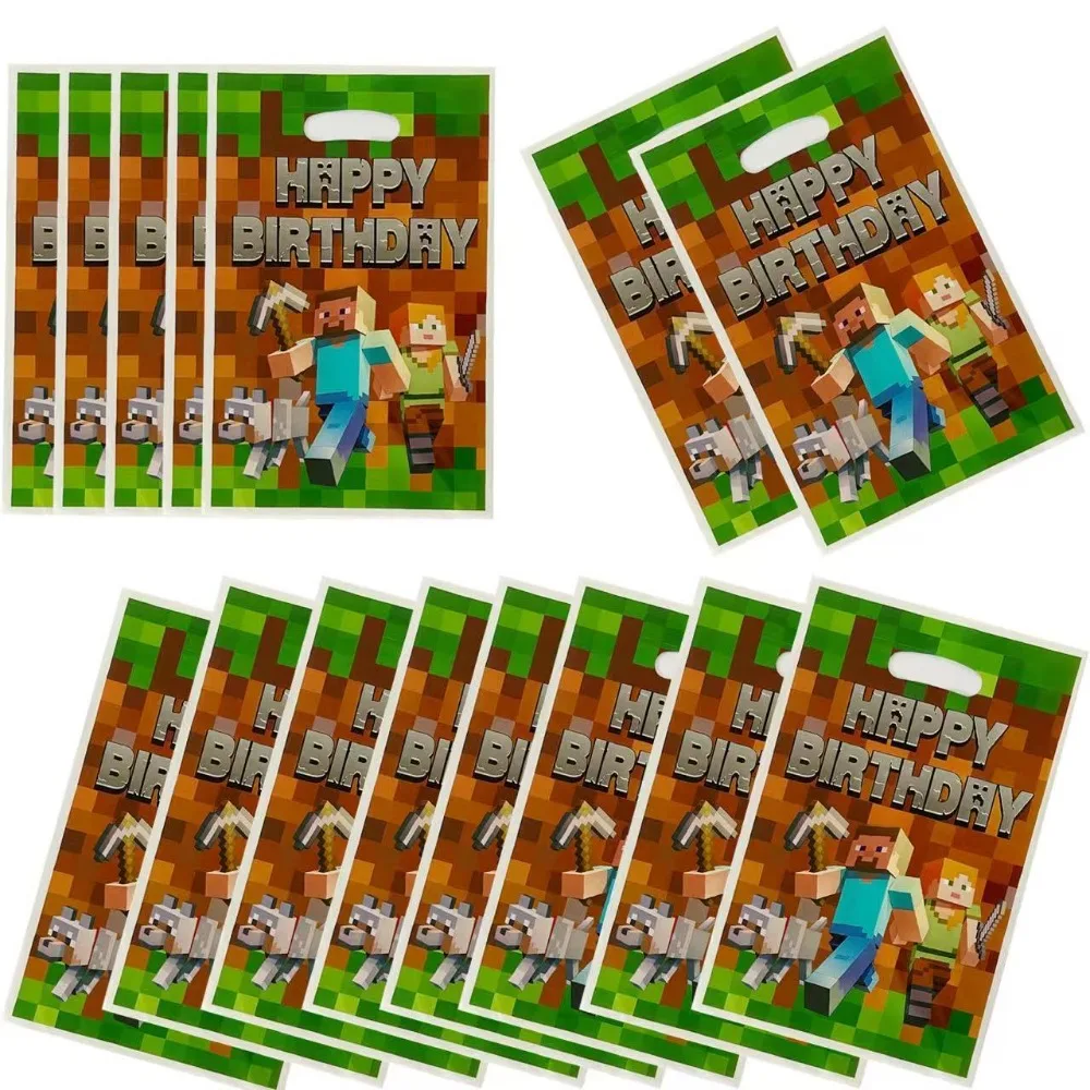 Minecraft Birthday PE Gift Bags 10Pcs Pixel Game Theme Party Favor Bags  Candy Treat Loot Bags Anime Decor Supplies Gifts view 5
