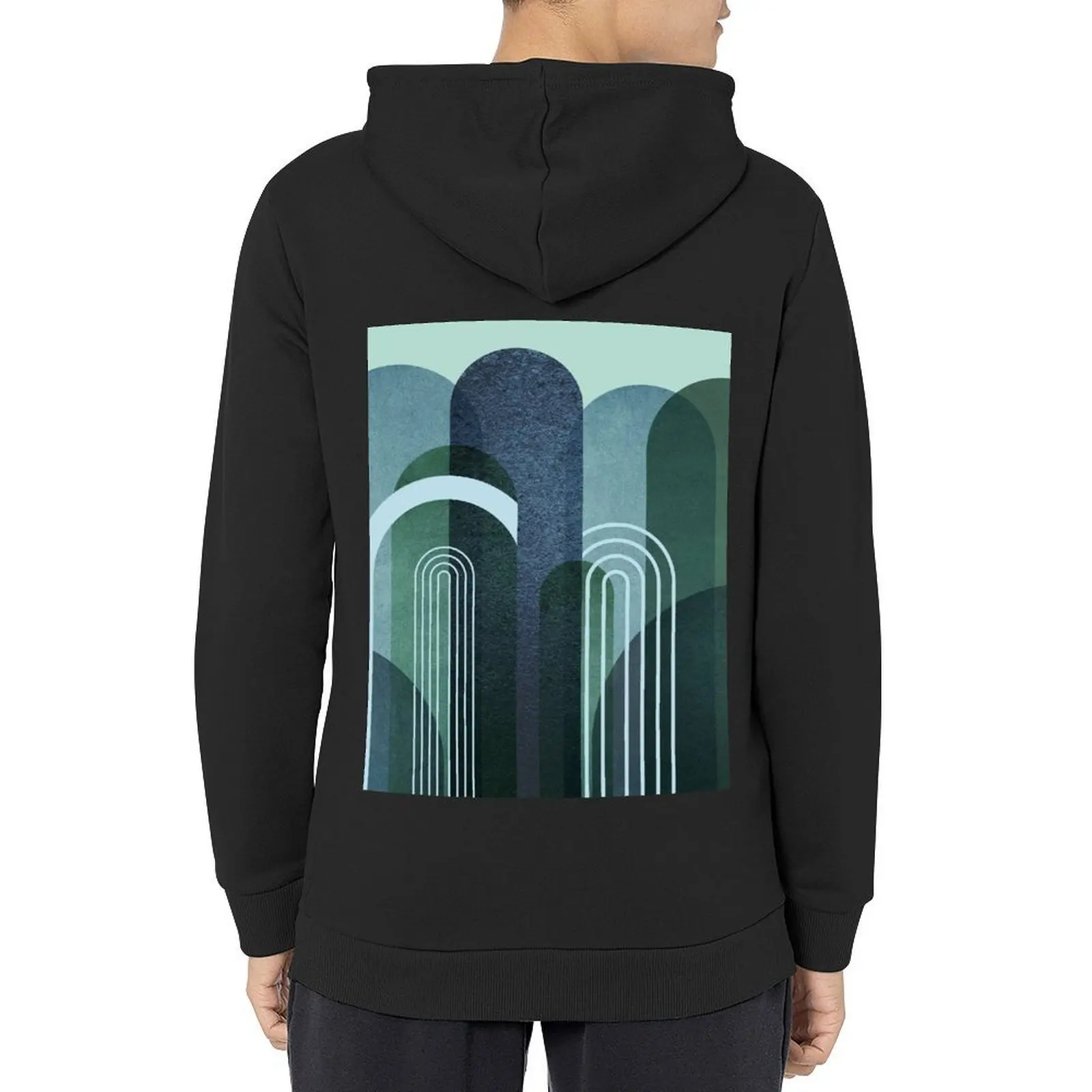 

Modern Mid Century Arches in Blue and Green Hoodie clothes for men anime clothing men's clothing graphic hoodie