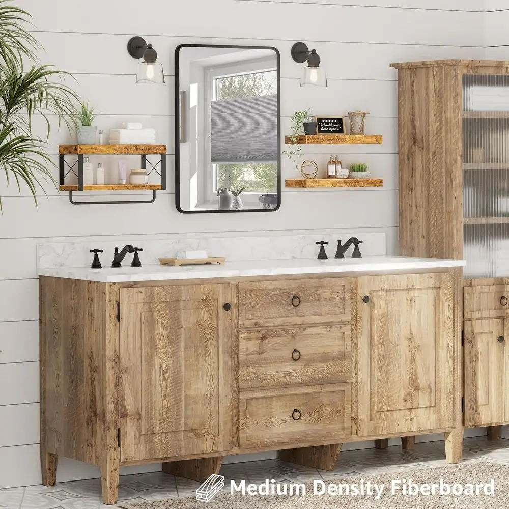 Over-the-Toilet Floating Shelves Set, 16 Farmhouse Style, Rustic Brown, 3-Piece Toilet Paper Storage