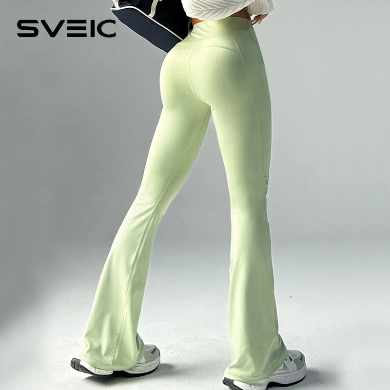 

SVEIC Брюки для йоги, расклешенные леггинсы, спортивные леггинсы для фитнеса с высокой талией, колготки для тренировок, брюки для бега, тренажерный зал, женская одежда