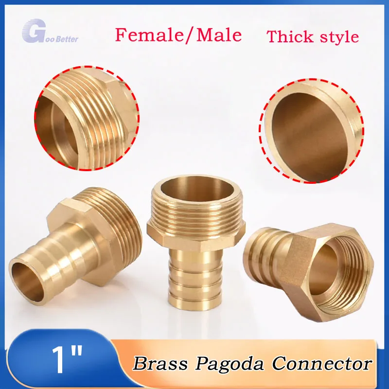 

Thick Style Pagoda Connector Hose Barb Connector Hose Thread Male/Female Brass Water Pipe Fittings 1pcs BSP 1" Length 16~32MM