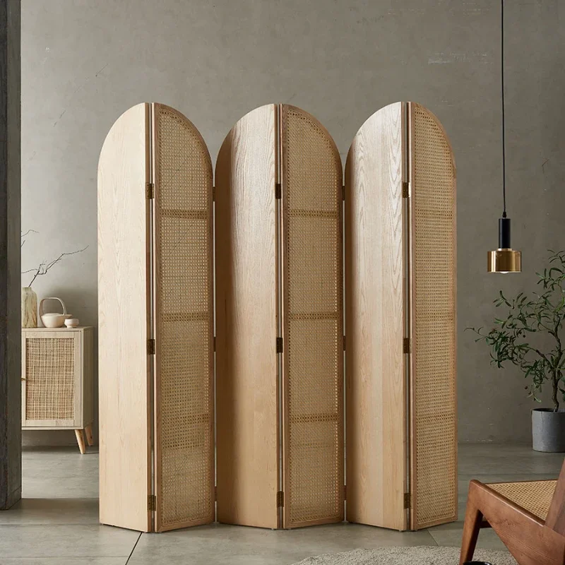 

Nordic Rattan Solid Wood Bedroom Partition Hallway Japanese Folding Removable B & B Screen Ins