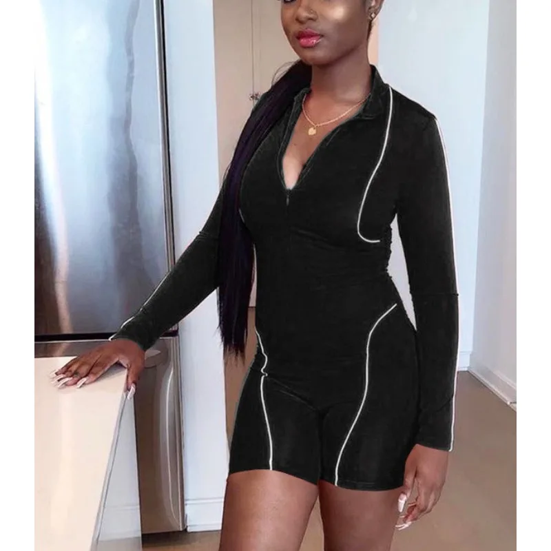 Kombinezon sportowy damski Krisnanas z odblaskami, obcisły, do ćwiczeń na siłowni, z długim rękawem, stójką i zamkiem błyskawicznym, model 32013 (2025)