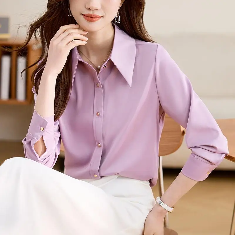 

Purple Long Sve Chiffon irt Women's Spring Autumn New Faion Ele Commute Simple Top Korean Sle Loose Fit