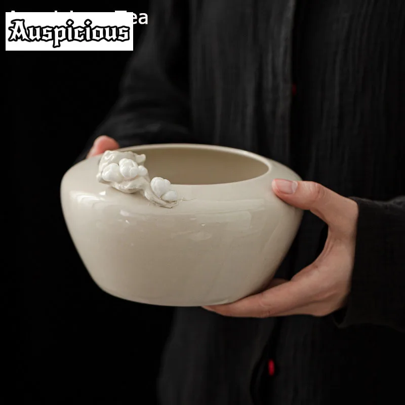 840ml Plant Ash Glaze Ceramic Water Cup Tea Wash Bowls Tea Residue Bucket Hand Kneaded Plum Blossom Tea Set  Accessories Gift