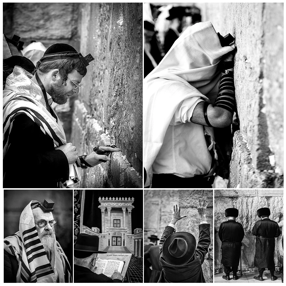 Jerusalem Israel Photography,Jewish Man Praying On Western Wall,Black And White Photo Wall Art Print Home Decoration Unframed