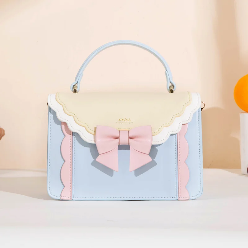 JIAERDI Lolita Bow Square Messenger Bag Women Harajuku Handle Uniform Pink Hand Bag Female Sweeet Jk Crossbody Bags Aesthetic