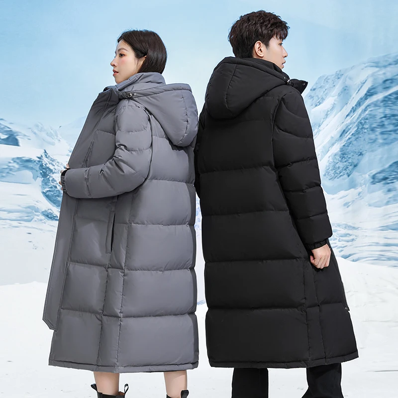 -30° Men And Women'sWinter Warm Down Jacket Long Parka Coat 90% White Duck Down Coat Men Outwear Jacket Hooded Overcoat