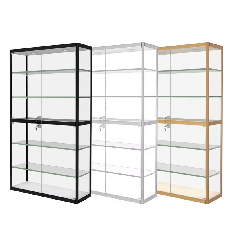 Custom. full tempered glass lockable display showcase with light