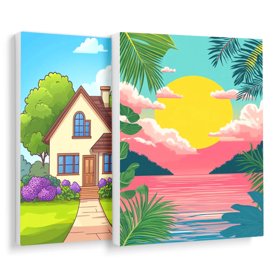 Ruopoty-ภาพวาดง่ายๆโดยตัวเลขสำหรับผู้เริ่มต้นภูมิทัศน์ผ้าใบศิลปะภาพวาดงานฝีมือการวาดภาพ spidol warna ศิลปะบนผนังสีน้ำมัน