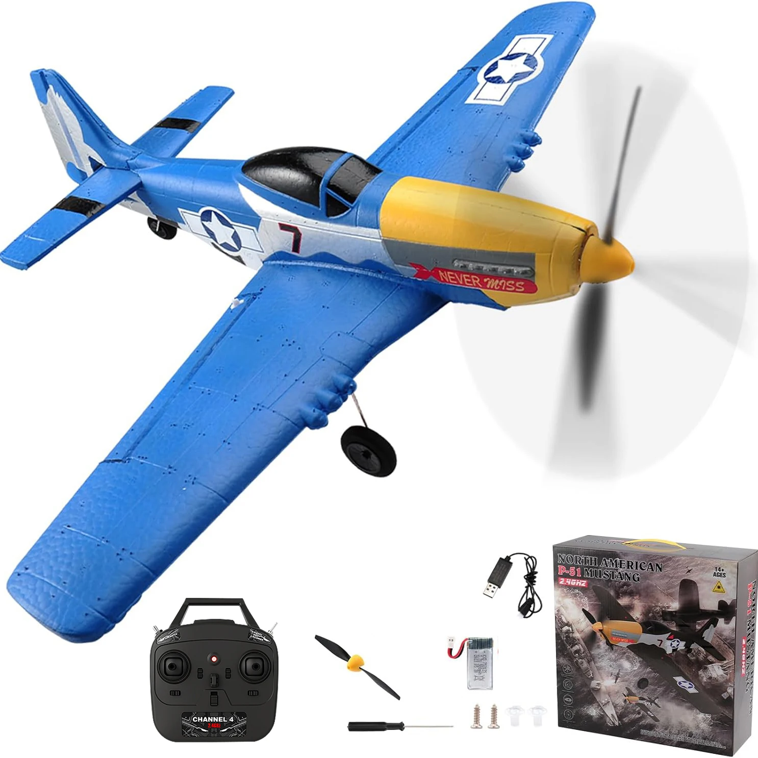 Model Kit Spitfire - P51 Mustang pesawat RC 2.4G 4CH,