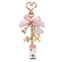 Pink Ticket Luggage Plane Eiffel Tower in Paris Enamel Keychain Love Romantic Key Ring For Women Girls Travel Enthusiasts Gift