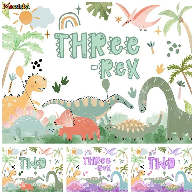 

Mocsicka Photography Backdrops Baby Show Kids 1st Birthday Happy Dinosaur Forest Background Cake Smash Photo Banner Studio Props