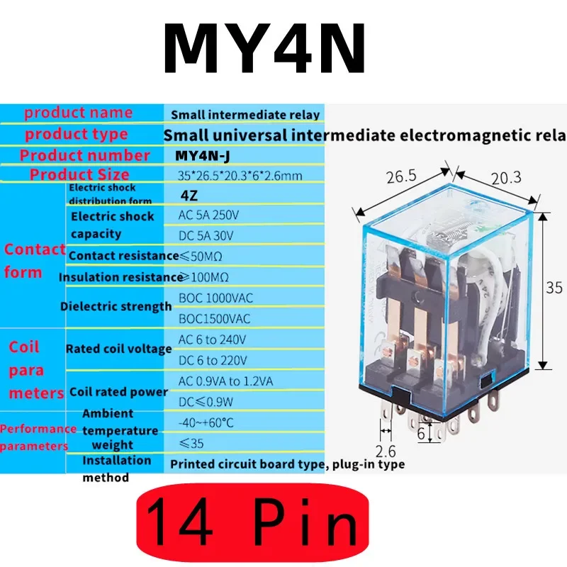 10 PCS,DPDT,Miniature Coil Generalelectromagnetic Lntermediate Relay Switch,8/11/14 Pin,2NO/2NC,3NO/3NC,4NO/4NC,5A,No Base