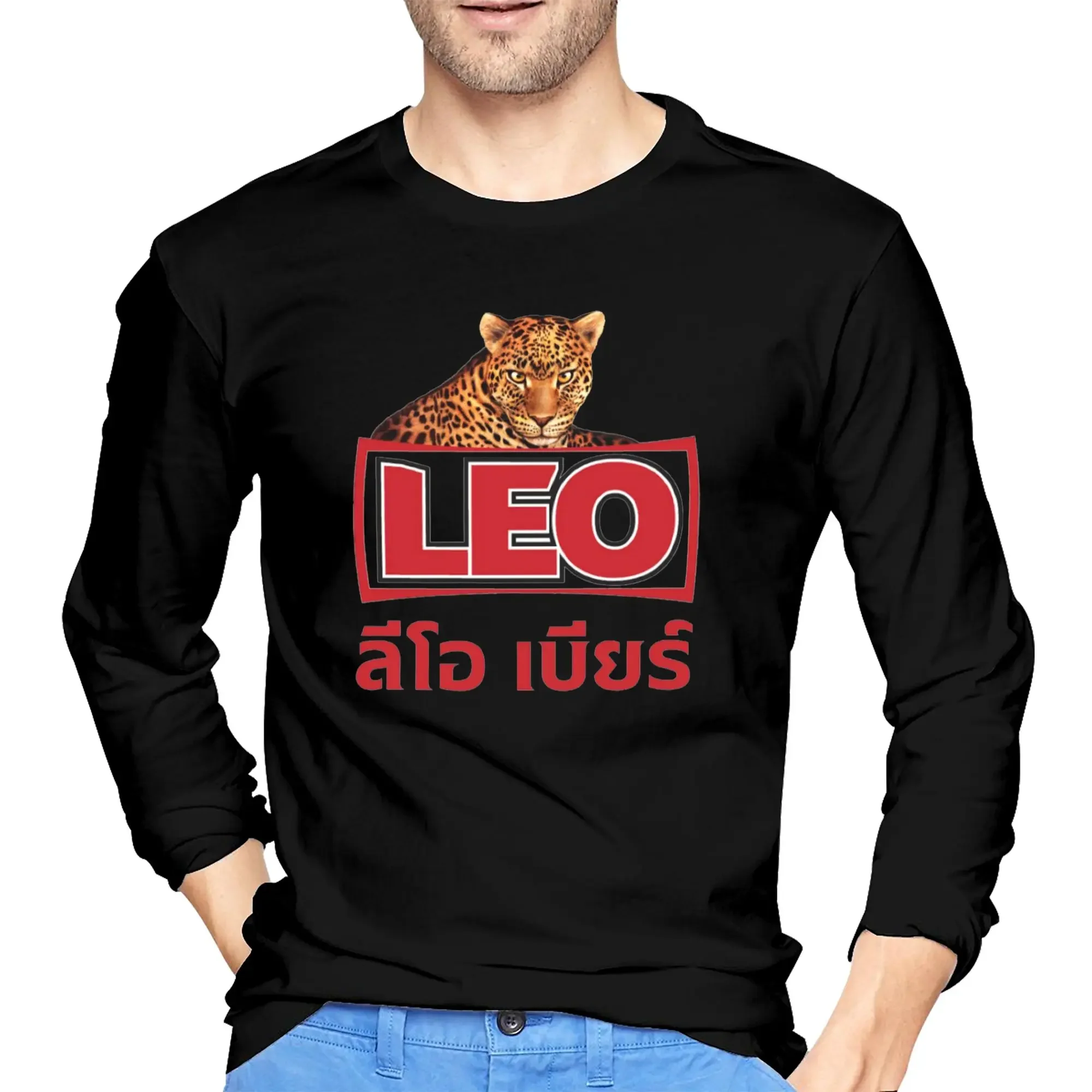 

Leo beer Bangkok Men's Long Sleeved T-shirt Fashion Round Neck T shirts Spring and Autumn Men tops