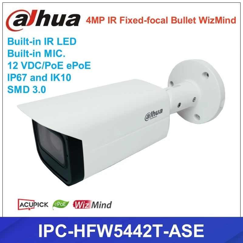 Original Dahua IPC-HFW5442T-ASE 4MP IR POE Built-in MIC Fixed-focal Bullet WizMind Network Camera