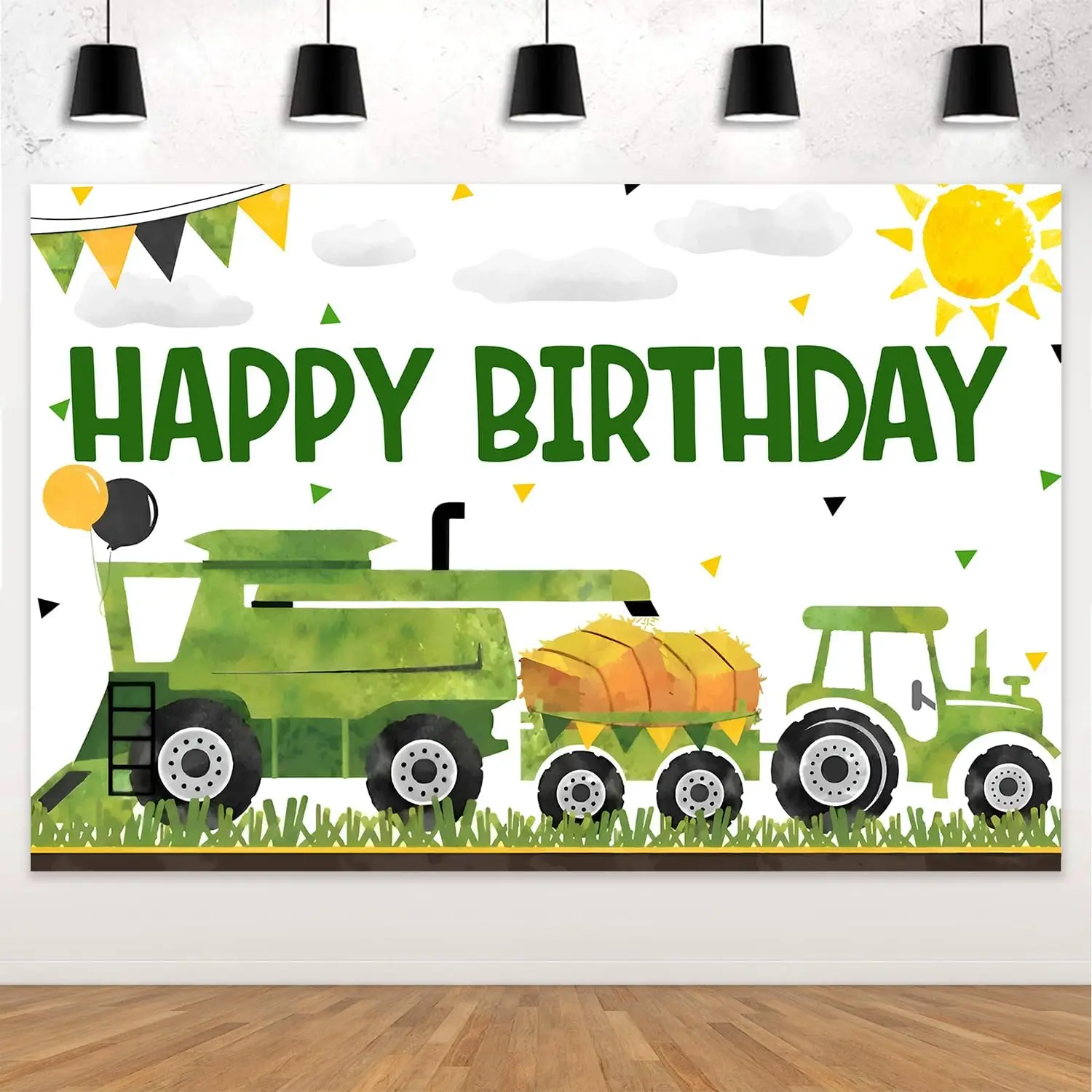 Funmemoir Farm Tractor Theme Backdrop Banner Green Photography Background Cloth for Kids   1st 2nd 3rd Birthday Supplies 5x3ft