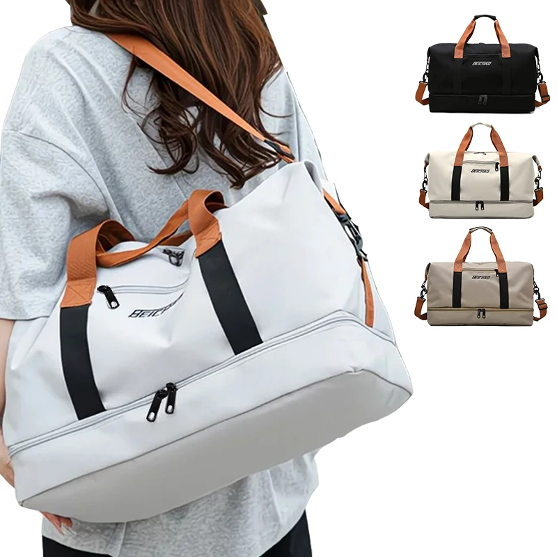 

Дорожная сумка большой вместимости, разделительная конструкция для сухого и влажного воздуха, складная водонепроницаемая спортивная сумка, отделение для обуви, идеально подходит для активного отдыха