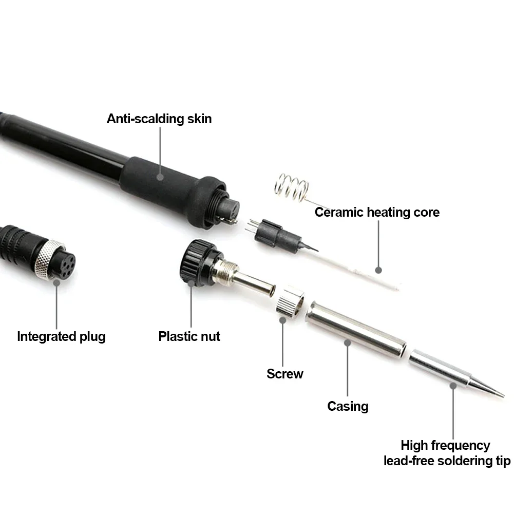 Estación de soldadura de cabeza de madera eléctrica, tuerca de enchufe, accesorios de mango de hierro para 852D 936 937D 898D 907/ESD, cánula de cabeza de hierro