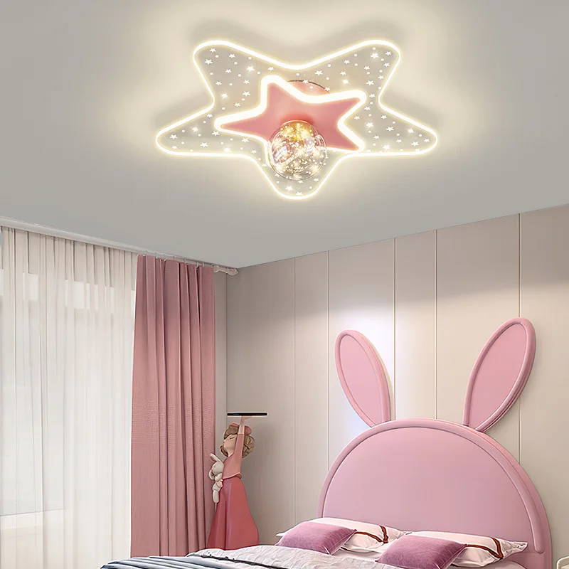 Imagem -05 - Lâmpada de Teto Céu Estrelado para Quarto de Criança Romântico Moderno Simples Rosa Garotinha Menino Quarto Princess Room