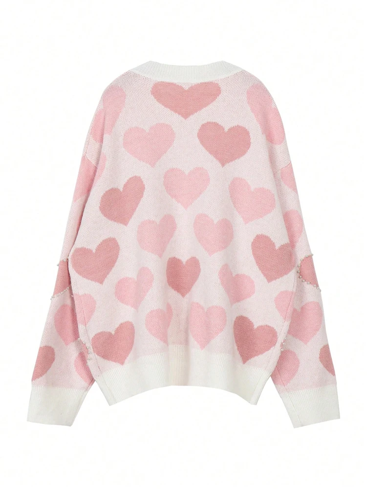 زائد حجم الخريف والشتاء جديد الحب القلب المطبوعة الياقة المستديرة عارضة تنوعا طويلة الأكمام البلوز سترة يوميا