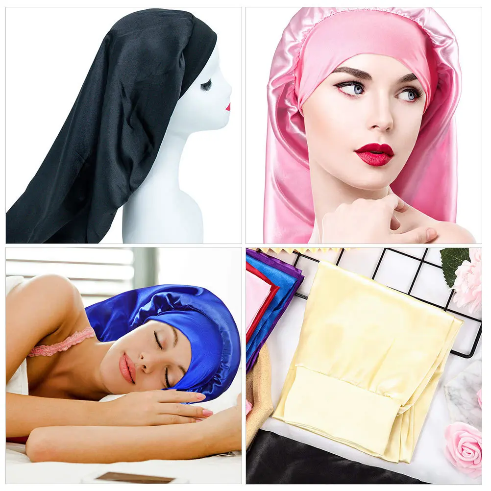 

6pcs Absorbent Hair Wrap Quick Dry Bath Satin Shower Cap Lightweight For Women Turban Bath Hat Elastic Hair Towel Pure Color