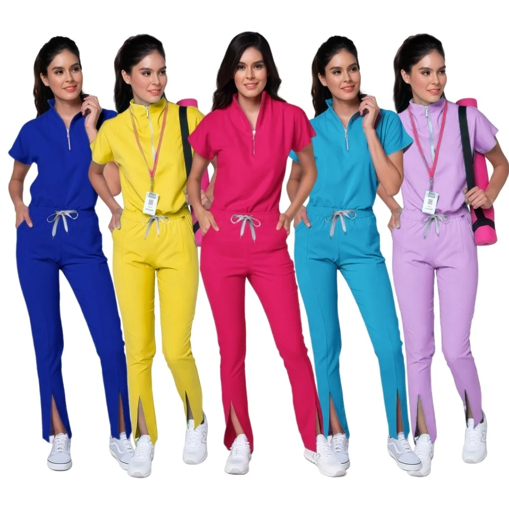 

New Scrubs Set Medical Uniforms Stretch Scrub Tops with Pocket Pants Nurse Uniform Doctor Surgery Overalls Beauty Salon Workwear