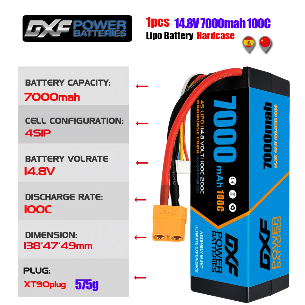 Dxf lipoレースシリーズバッテリー、4s、14.8 v、15.2 mah、10000mah、9200mah、8400mah、8000mah、7000mah、6500mah、6200 mah、5200mah、xt90 ec5、2個