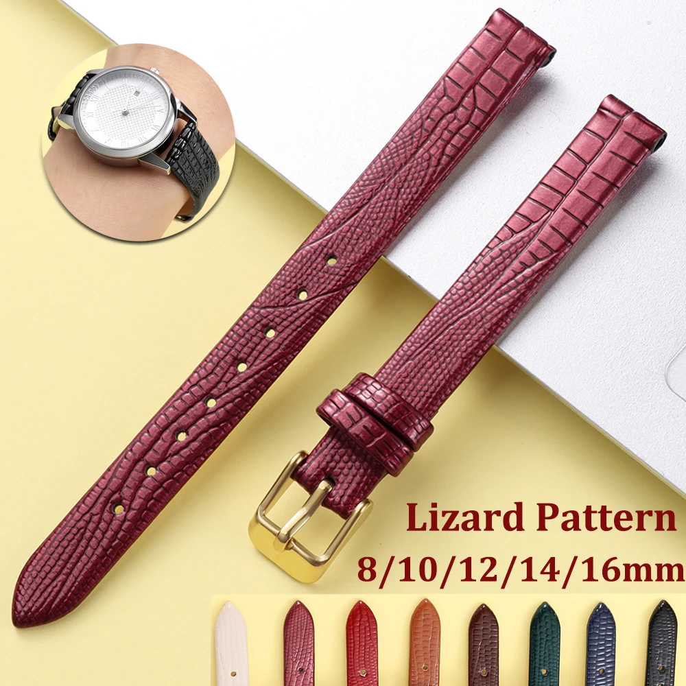 Lizard Pattern Leather Strap 8mm 10mm 12mm 14mm 16mm Ultra-thin Wristbelt Soft Waterproof Slim Bracelet for Women SmallWatchband