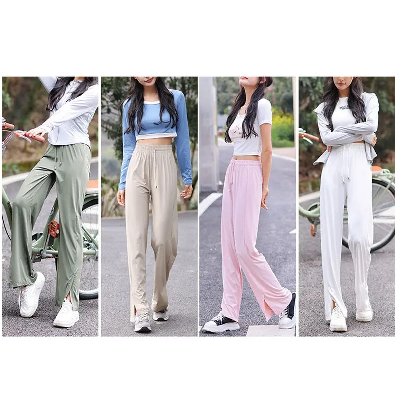 Casual wide-leg pants 2025 summer drop high waist thin loose straight tube cool quick dry sunscreen pants women