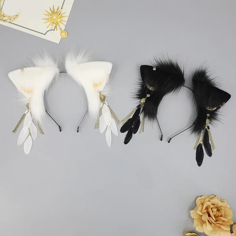 Handmade Plush Faux Fur Fox Ear Headband Subculture Dress up Animal Wolf Hairband Halloween Cosplay Cool Party Props 5