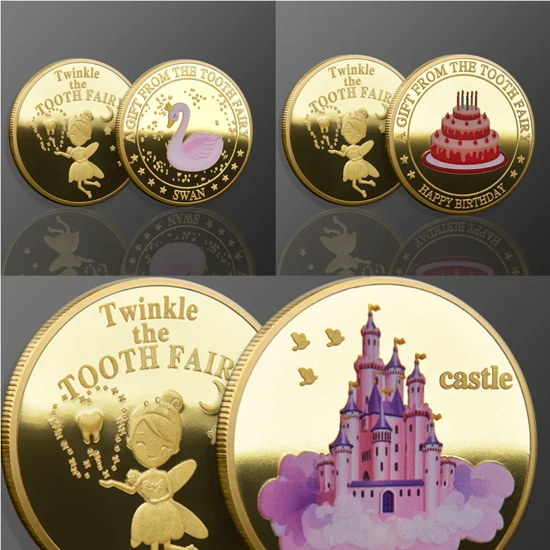 1PC Color Commemorative Coin Cartoon Fairy Teeth Exchange Gift Swan Memorial Day Decorative Product Creative Birthday Party Coin