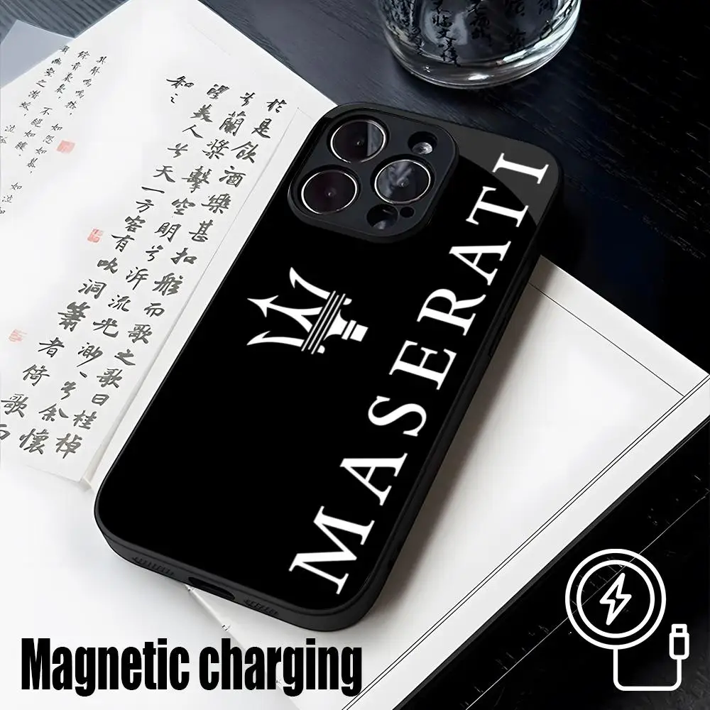 Smart M-Maseratis Phone Case Strong Magnetism Glass For iPhone 15ProMax 14 13 12 15 11 Pro XS Max Plus Mini Coque