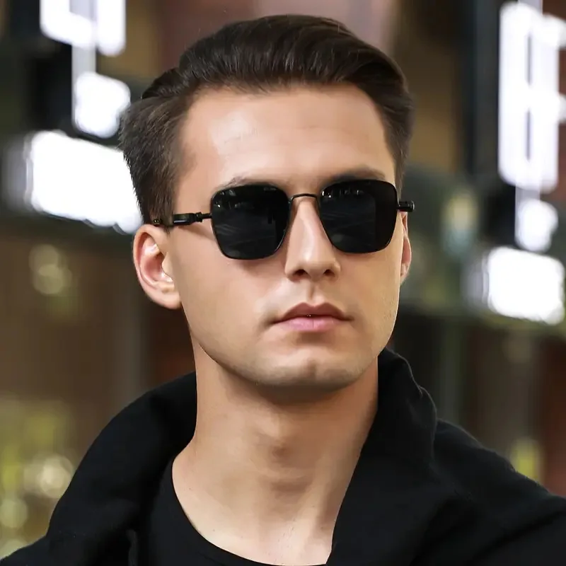Retro Sunglasses Men's High End Vintage Square Anti UV Fashion Spring Leg Glasses - view 5