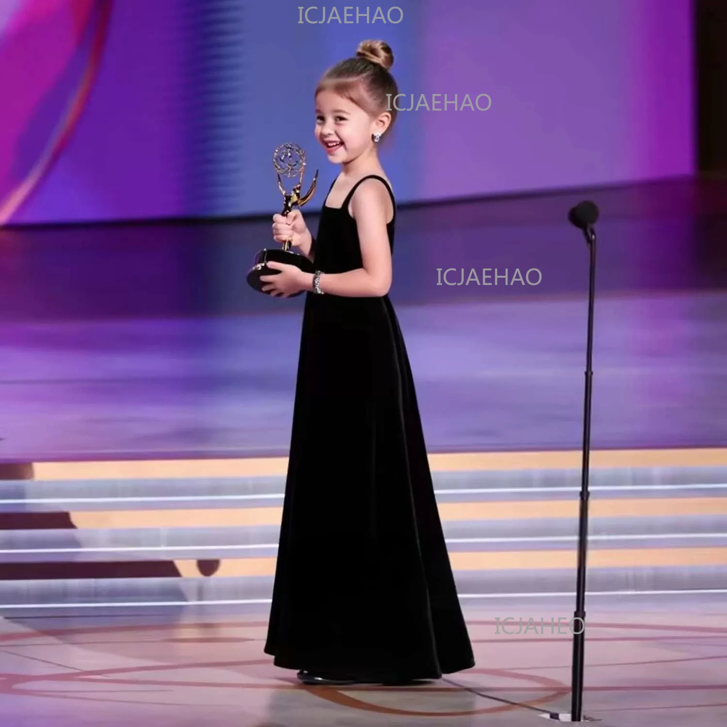 Girls' Princess Dress Classic Velvet Black Fancy Piano Recital Outfit, Violin Performance Costume Model Host Evening Formal Gown