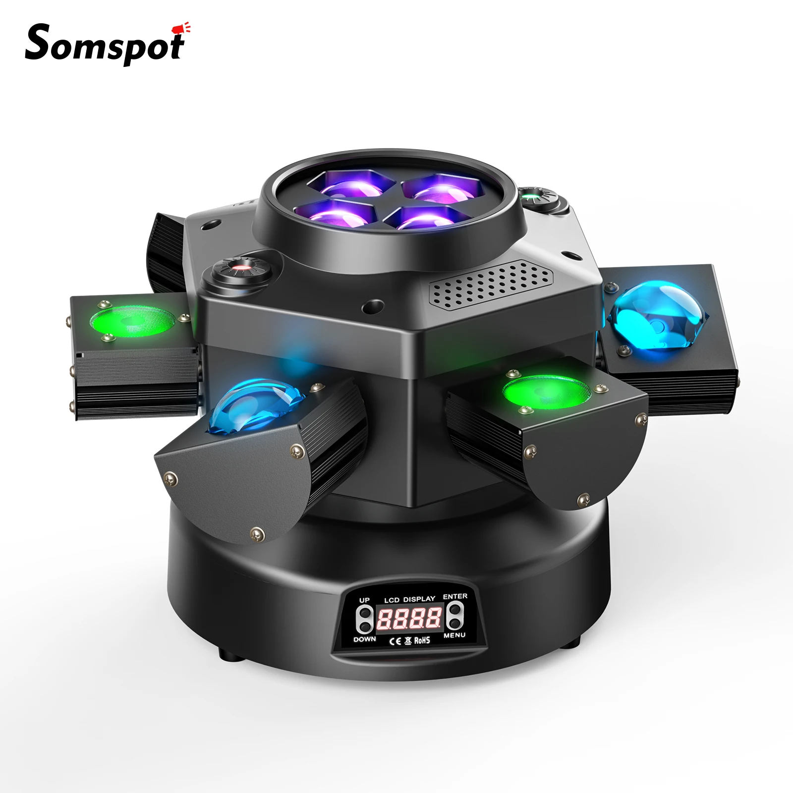 

Somspot Six-armed Moving Head Light Beam RGBW 4-IN-1 Stage Lighting Effect Projector for DJ Party Concert Church Wedding Theater