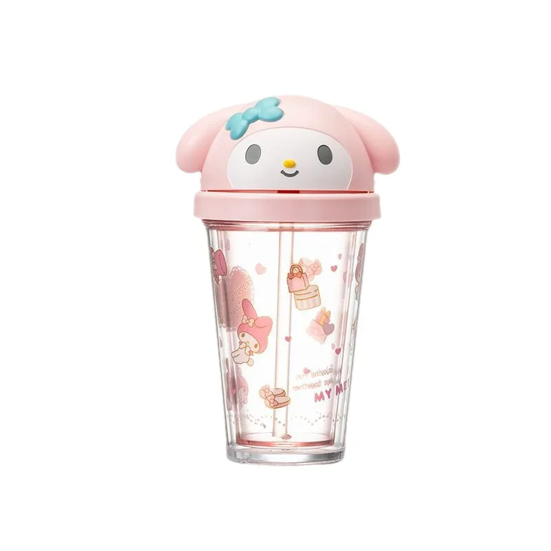 

Genuine MINISO Sanrio Straw Cup Kawaii Drink Cup Plastic Milk Tea Cup Girls Cup Cartoon Model Anime Toy Handy Cup Birthday Gift