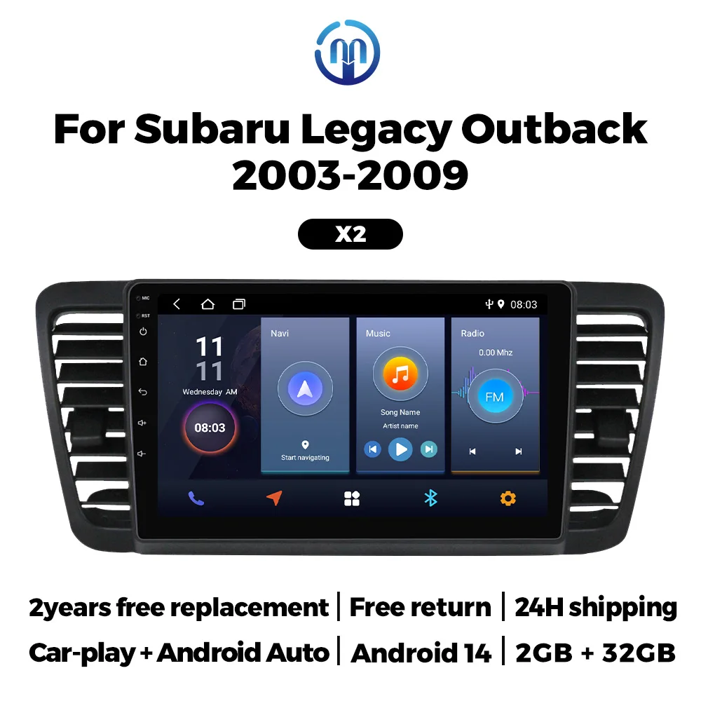 

9 inch 2DIN For Subaru Outback 3 Legacy 4 2003-2009 Android 14 Carplay+AUTO IPS Touch Screen SWC mp4 Player GPS Navigator BT