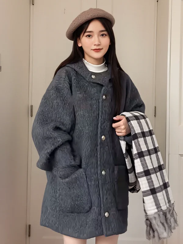 

Корейское повседневное шерстяное пальто в студенческом стиле для женщин, осенне-зимнее, модное, из полиэфирного волокна, с длинными рукавами