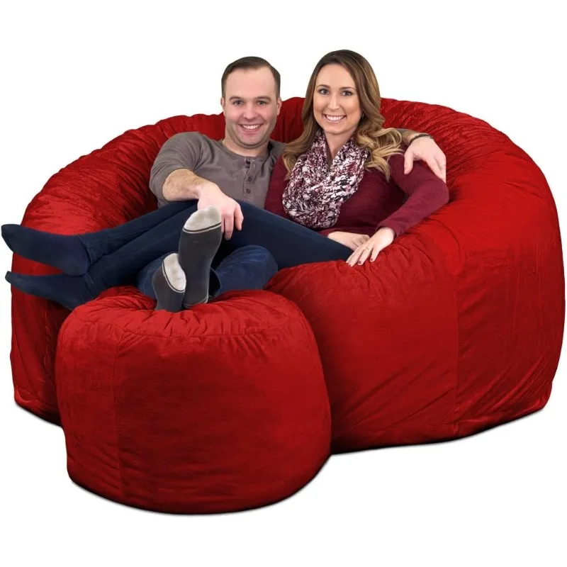 6ft Bean Bag Chair & Footstool, Oversize Bean Bag Chair for Adults, Comfy Chair Bean Bag Couch Lounge Sofa Loveseat Furniture